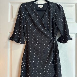 LOFT Black and White Ruffled Wrap Dress